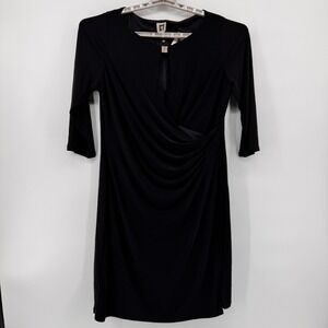 Anne‎ Klein Black Sheath Dress XL Rhinestone Detail Ruched Cocktail Career